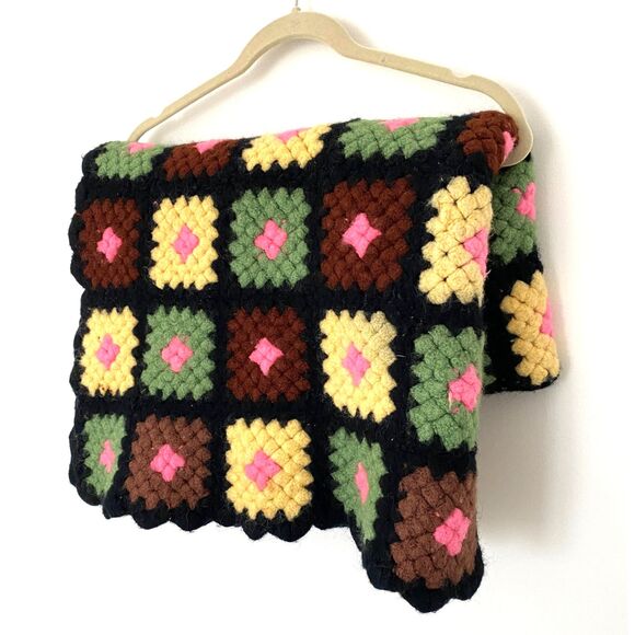 VTG Handmade Granny Square Afghan Crochet Roseanne Knit Throw Blanket 48"x35" - Picture 4 of 5